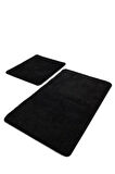 Post Peluş Banyo Paspas 2 Li Set, Kaymaz Taban Makina Da Yıkanılabilir 80x50cm- 40x50cm Siyah