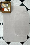 Post Peluş Banyo Paspas 2 Li Set, Kaymaz Taban Makina Da Yıkanılabilir 80x50cm- 40x50cm Gri
