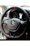 Hyundai Era Uyumlu Dikmeli Direksiyon Kılıfı Alkantara Karbon Kırmızı Yüzüklü