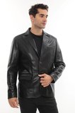 Erkek Hakiki Deri Blazer Ceket - Klasik Kesim Siyah