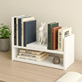 2 Katlı Masaüstü Kitaplık | Modern Dekoratif Raf Ünitesi | Masaüstü Düzenleyici | Beyaz