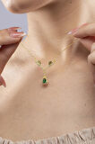 925 Ayar Gümüş Zümrüt Taşlı Gold Damla Model Kadın Kolye
