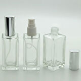 20 ADET BOŞ CAM PARFÜM ŞİŞE, 50 ML, KARE MODEL, ŞEFFAF