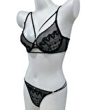 Dantel Detaylı Kapsız Likralı Sütyen Külot Takımı İç Giyim Slip Külot Brazilyan