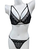 Dantel Detaylı Kapsız Likralı Sütyen Külot Takımı İç Giyim Slip Külot Brazilyan