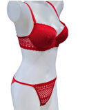 Dantel Işlemeli Kırmızı Dolgulu Balenli Destekli Sütyen Külot Iç Çamaşır Takımı Push Up