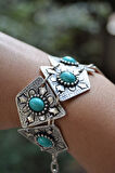 STONEAGE Gümüş Kaplama Turkuaz Bohem Kadın Bileklik Vintage Boho Tarz Yerli Üretim Türk Malı