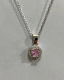 Kalpli Pembe Taşlı Gümüş Şans Kolyesi