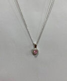 Kalpli Pembe Taşlı Gümüş Şans Kolyesi