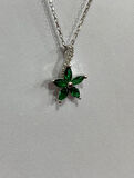 Yeşil Taşlı Lotus Çiçekli Gümüş Şans Kolyesi