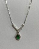 Aşk Modeli Yeşil Taşlı Gümüş Şans Kolyesi