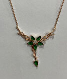 Yeşil Taşlı Lotus Çiçekli Gümüş Şans Kolyesi