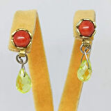 Mercan Ve Topaz Taşlı Otantik Gümüş Kadın Küpe
