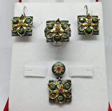 Otantik Tasarımlı Kare Üçlü Gümüş Set & Takım