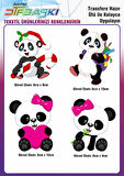 Sevimli Panda 4 Adet Ütü ile Yapışan Tekstil DTF Baskı