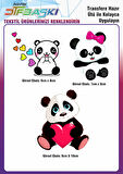 Sevimli Panda 3 Adet Ütü ile Yapışan Tekstil DTF Baskı