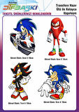 Sonic Görseli 4 Adet Ütü ile Yapışan Tekstil DTF Baskı