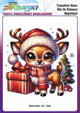 Sevimli Geyik Yılbaşı Noel Ütü ile Yapışan Tişört Tekstil Transfer Dtf Baskı