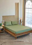 Pamuklu Çizgili Saten Çift Kişilik Lastikli Çarşaf Seti 160x200 Cm 2 Adet Yastık Kılıfı 50x70 Cm Yeşil