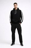 Erkek Şeritli Kapüşonlu Sweatshirt Oversize  Iplik Pamuklu - Siyah
