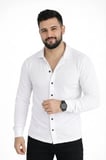Marsilyan Waffle Kumaş Gömlek Beyaz Uzun Kol Regular Fit Açık Yaka