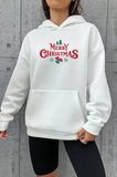Marsilyan Kadın Sweatshirt Oversize Kapüşonlu Beyaz Baskılı