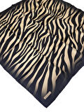 Armine Zebra Desenli Twill (Tivil) İpek Eşarp Siyah Vizon