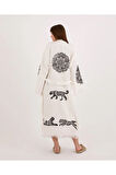 Müslin Kimono %100 Pamuklu Leopar Baskılı Desenli Bornoz Kaftan Sabahlık