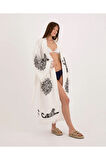 Müslin Kimono %100 Pamuklu Leopar Baskılı Desenli Bornoz Kaftan Sabahlık
