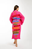 Müslin Kimono %100 Pamuklu Karayip Adaları Baskılı Bornoz Kaftan Sabahlık