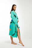 Müslin Kimono %100 Pamuklu Karayip Adaları Baskılı Bornoz Kaftan Sabahlık