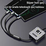 Zuidid FC151 3 Ü 1 Arada 100W 3A Hızlı Şarjlı 1.2 Metre Geri Çekilebilir Çoklu Şarj Kablosu
