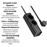 2 Priz + 4 USB Çıkışlı Akım Korumalı Çoklu Priz | 2200W Güç, Hızlı Şarj Destekli, Kompakt Tasarım