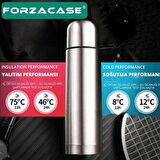 Forzacase Paslanmaz Çelik 500 ml 12 Saat Sıcak Soğuk Tutan Çay Kahve Su Termosu Deri Kılıflı - FC044
