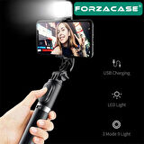 Forzacase Telefonlar için Işıklı Kablosuz Bluetooth Selfie Çubuğu 90 cm 3 Ayak Kamera Tripodu FC1006
