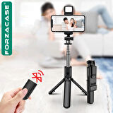Forzacase Telefonlar için Işıklı Kablosuz Bluetooth Selfie Çubuğu 90 cm 3 Ayak Kamera Tripodu FC1006