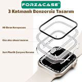 Forzacase Apple Watch Ultra 1 / 2 49mm ile uyumlu Elmas Taşlı Ekran Koruyuculu Kılıf Şeffaf - FC1010