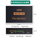 Forzacase 4 Port UHD 4K HDMI 1x4 Switch Ekran Monitör Splitter Çoğaltıcı Çoklayıcı - FC1034