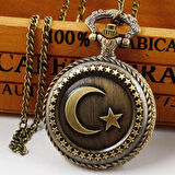 Forzacase Retro Vintage Özel Ay Yıldız İşlemeli Türk Bayraklı Köstekli Cep Saati - FC1048