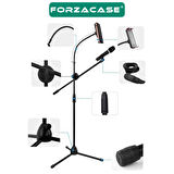 Forzacase Tablet Tutuculu 360 Döner Profesyonel Metal Mikrofon Standı 140 cm  - FC1077