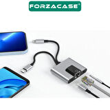 Forzacase 3 in 1 Lightning & Type-C to Ethernet Adaptörü RJ45, AUX, Şarj Destekli Çevirici - FC1083
