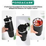 Forzacase 800 ml Paslanmaz Çelik Pipetli ve Kilit Kapaklı Kulplu Termos 6 Saat Sıcak/Soğuk - FC1084