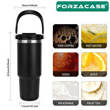 Forzacase 800 ml Paslanmaz Çelik Pipetli ve Kilit Kapaklı Kulplu Termos 6 Saat Sıcak/Soğuk - FC1084
