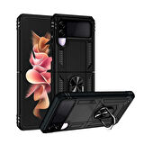 Forzacase Samsung Galaxy Z Flip3 ile uyumlu Ares Serisi Yüzük Standlı Armor Sert Plastik Kılıf