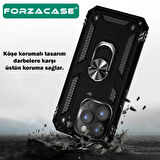 Forzacase Xiaomi Redmi Note 10 / 10S ile uyumlu Ares Serisi Yüzük Standlı Armor Sert Plastik Kılıf