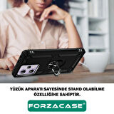 Forzacase iPhone 15 Pro Max ile uyumlu Ares Serisi Yüzük Standlı Armor Sert Plastik Kılıf