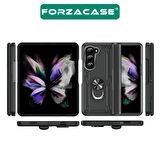 Forzacase Samsung Galaxy Z Fold5 ile uyumlu Ares Serisi Yüzük Standlı Armor Sert Plastik Kılıf