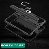 Forzacase Samsung Galaxy Z Fold5 ile uyumlu Ares Serisi Yüzük Standlı Armor Sert Plastik Kılıf