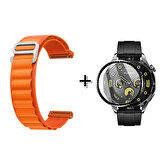 Forzacase Huawei Watch GT4 46mm için Kancalı Kumaş Kordon Kayış + Ekran Koruma Filmi - FC156