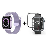 Forzacase Apple Watch 8 45mm Uyumlu Metal Mıknatıslı Kordon Kayış + Ekran Koruma Filmi - FC157